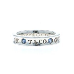 Tiffany & Co. 1837 Narrow Sapphire Band Sterling Silver 925 Round SZ 4 1/2 Ring